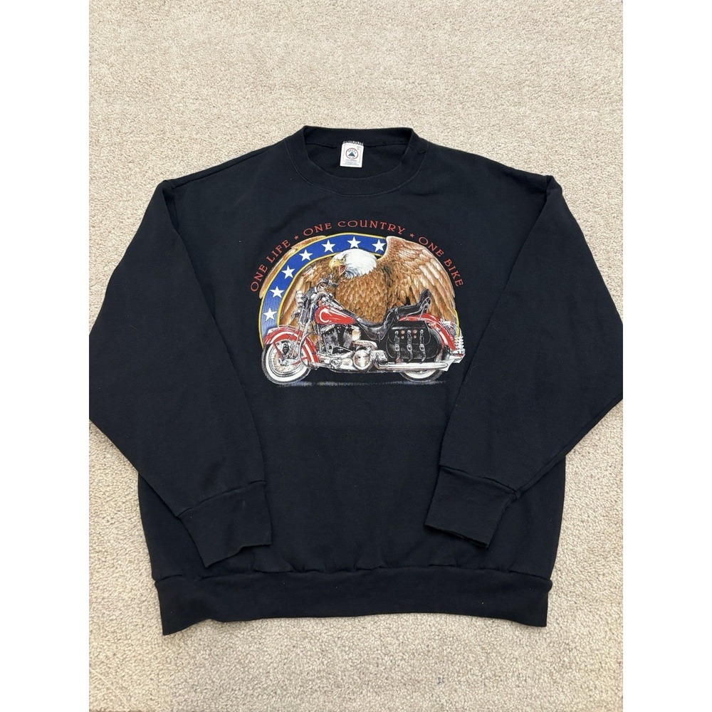 VTG 90s USA Motorcycle Sweater Black Pullover SZ XL Eagle Harley Davidson